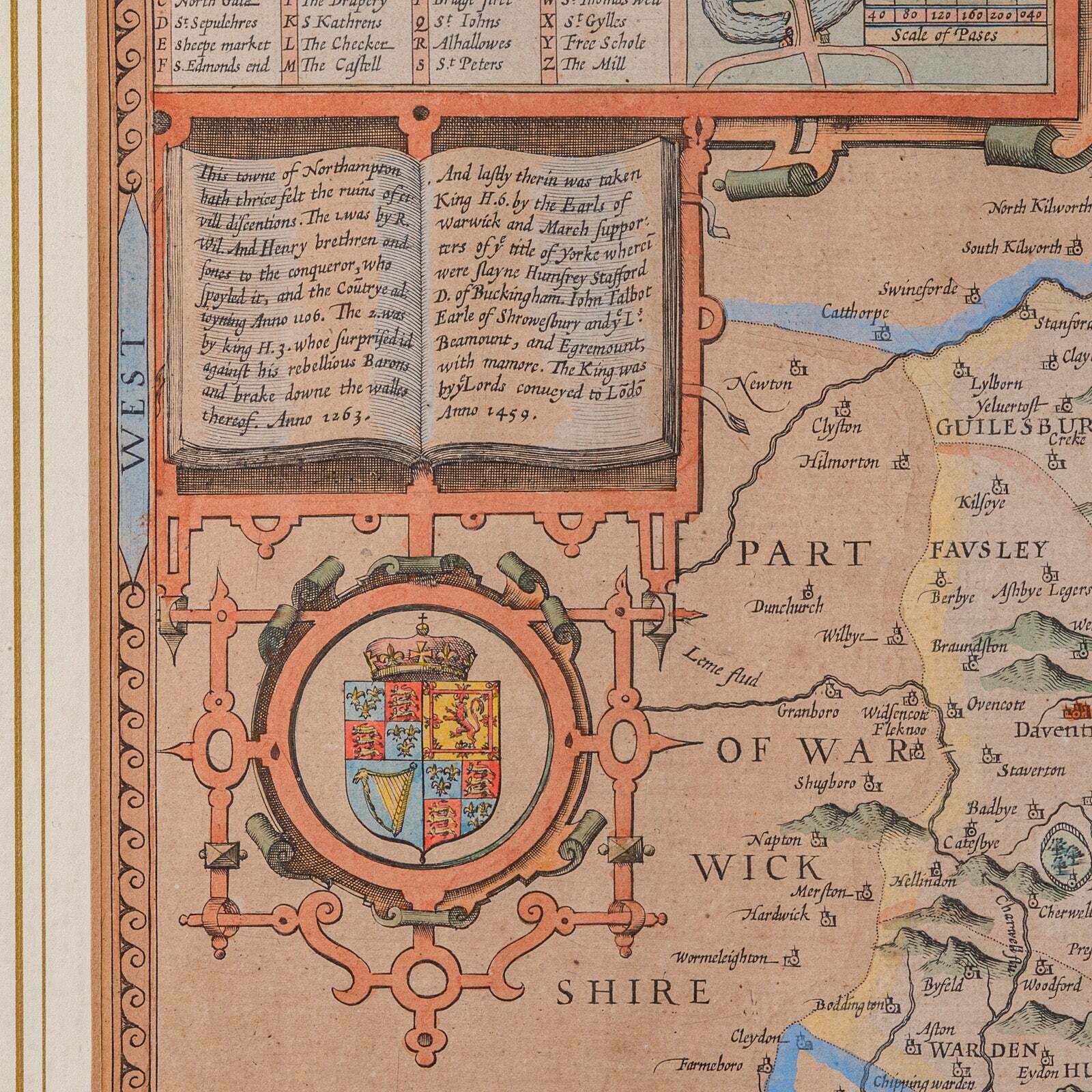 Large Antique Lithography Map, Northamptonshire, Framed Cartography, John Speed photo 795.0