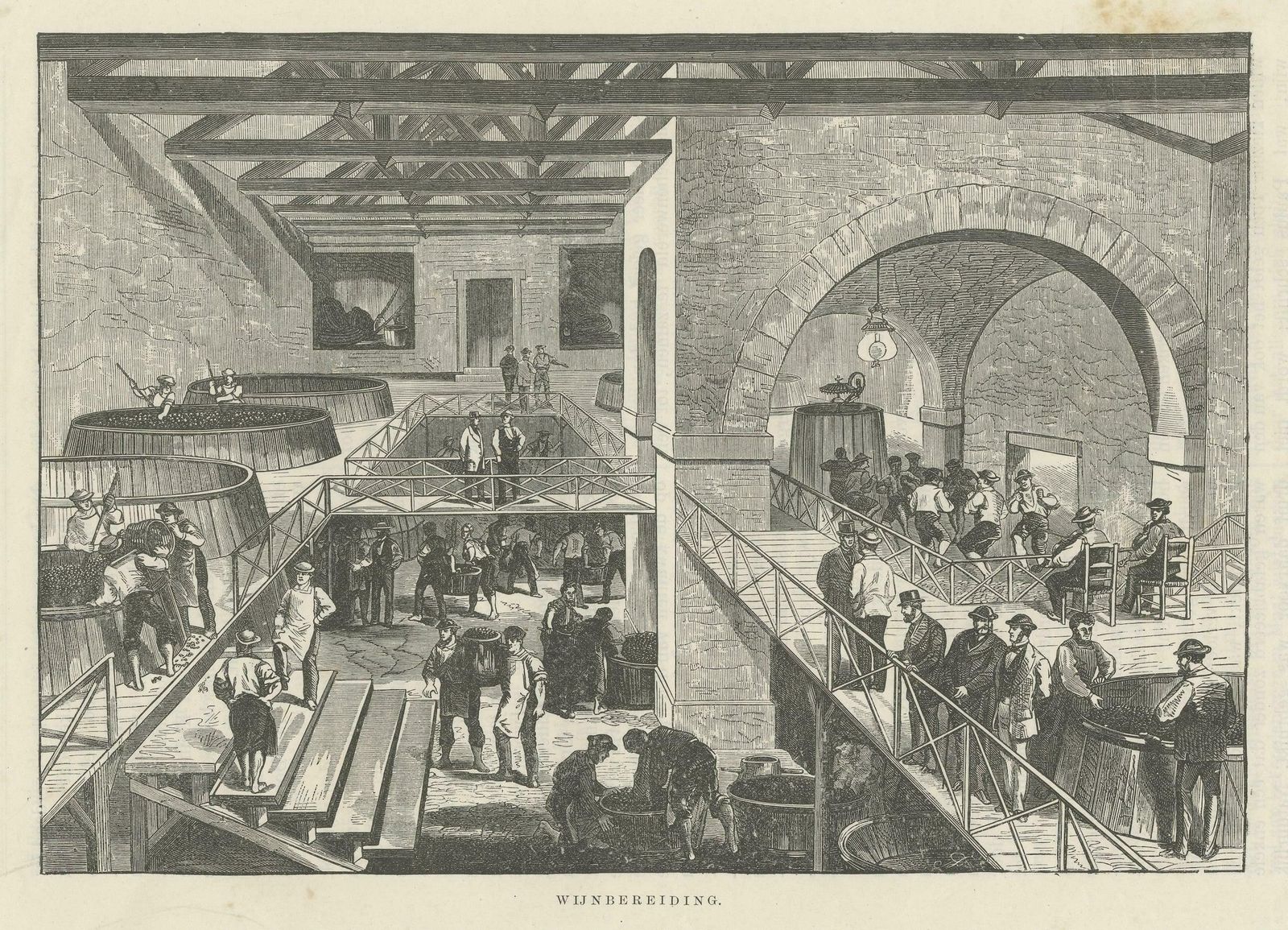 Two Antique Prints Related To Wine; Production And Drinking, 19th Century photo for sale