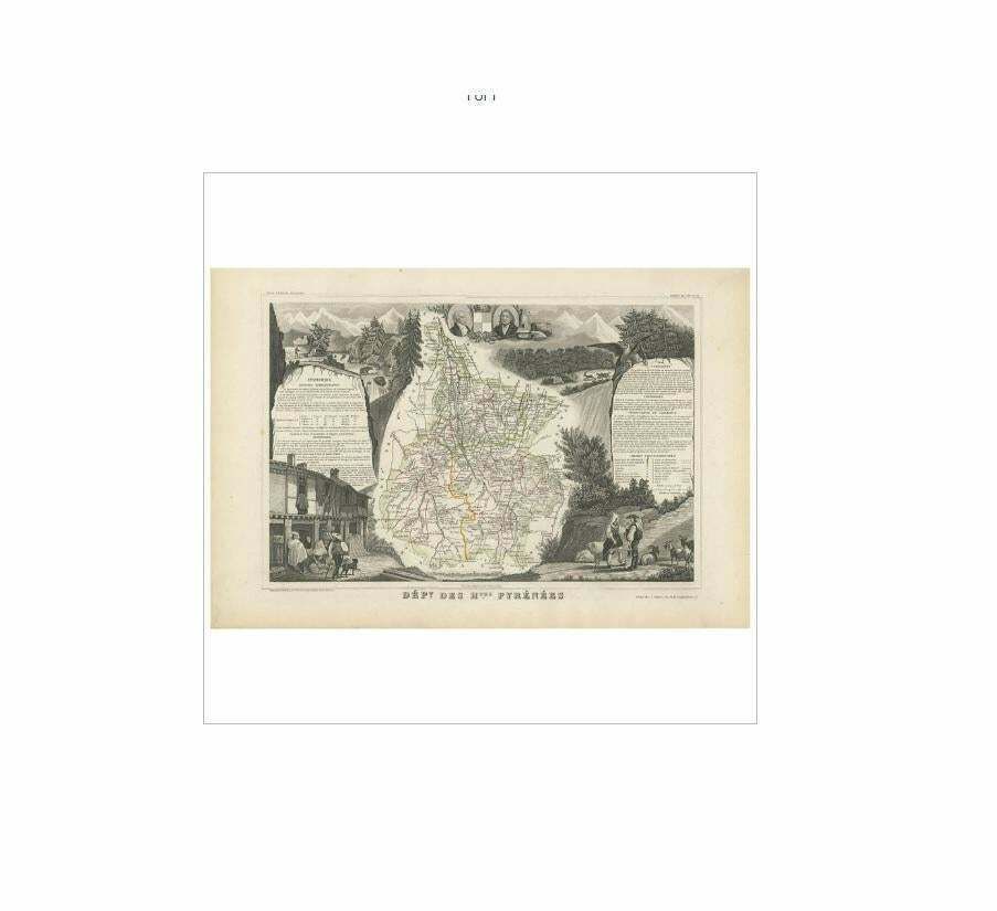 Antique Map Of The Hautes Pyrenees 'France' By V. Levasseur, 1854 photo for sale