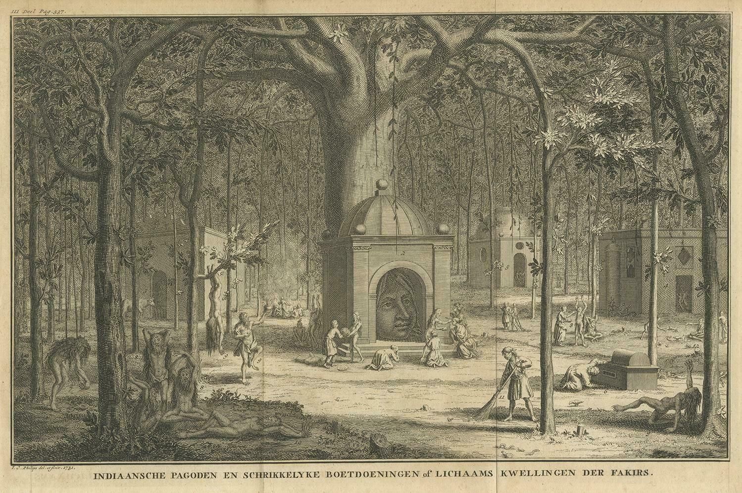Antique Print Of Indian Pagodas By Tirion, 1731 photo furniture