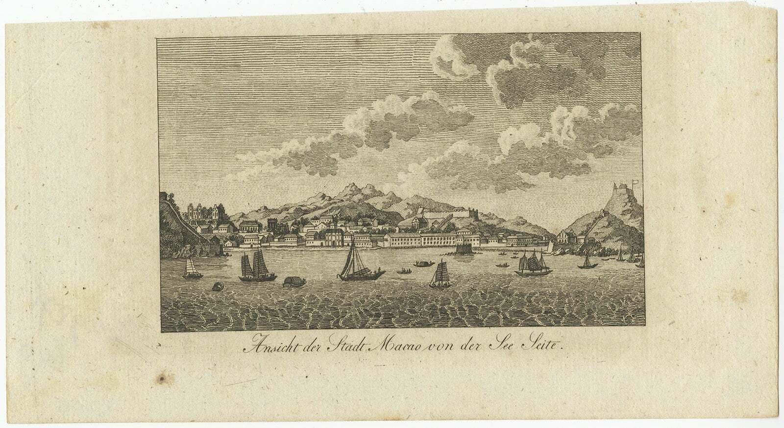 Antique German Print Of Macau Or Macao In Asia, Published Around 1800 photo furniture