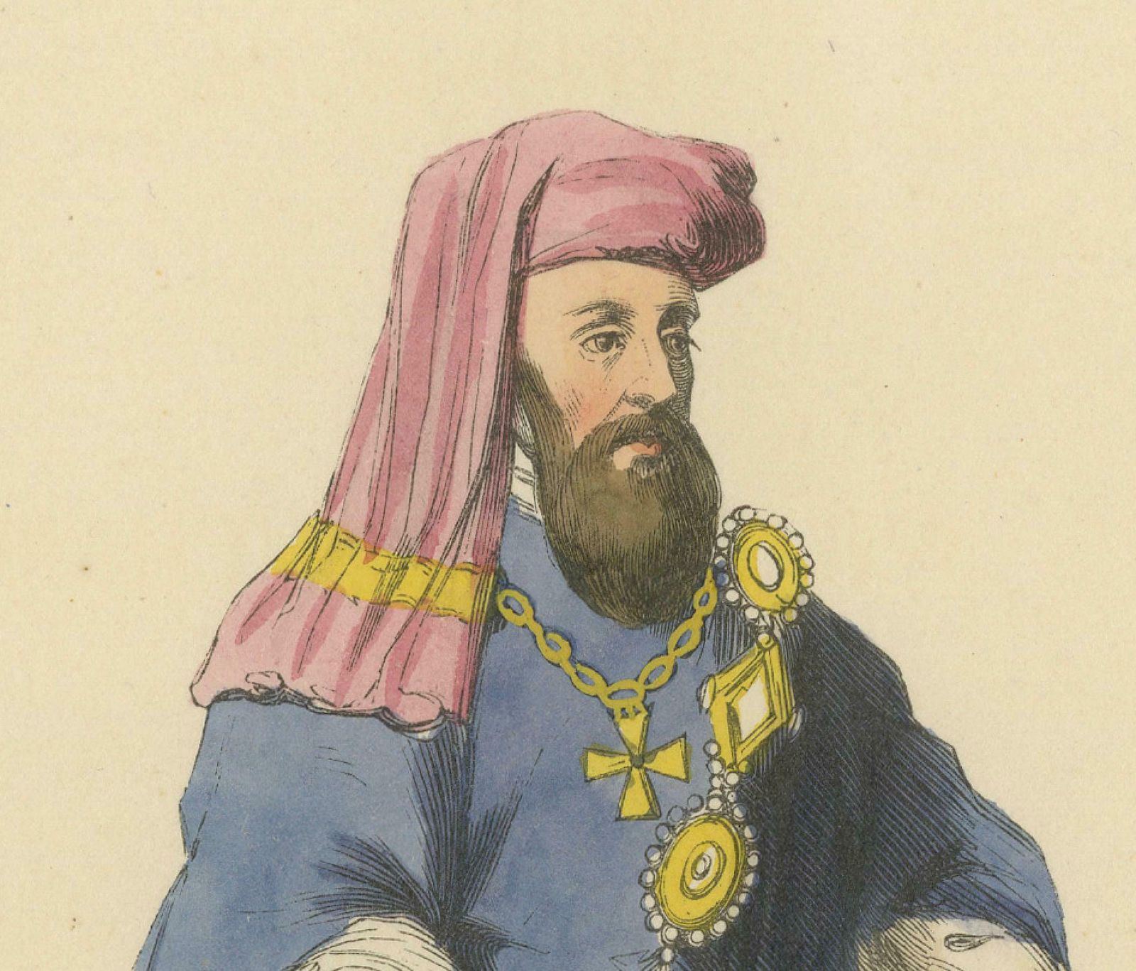 William De Beauchamp In Noble Attire In An Original Handcolored Lithograph, 1847 photo Art