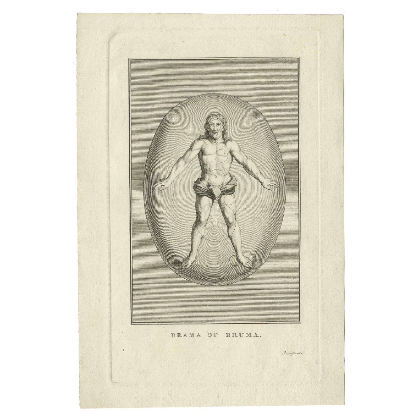 Antique 'Proof' Print Of Of Brahma, The Hindu Creator God, Ca.1723