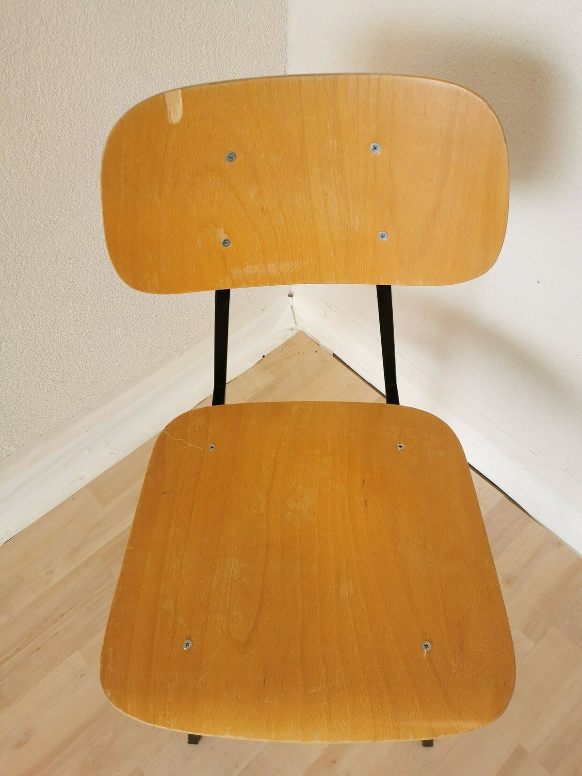 Vintage School Chair / Retro Wooden Dining Chair With Metal Base / Stol Kamnik Yugoslavia 1970 / Mid Century Dine Bistro Bar Pub photo furniture