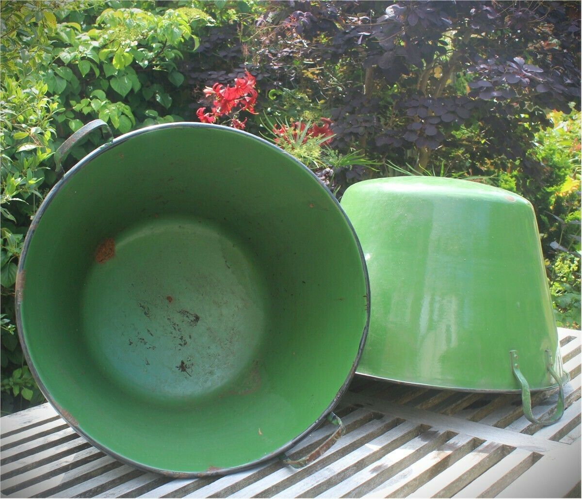 Pair Of Green Enamelled Planters photo 460.0