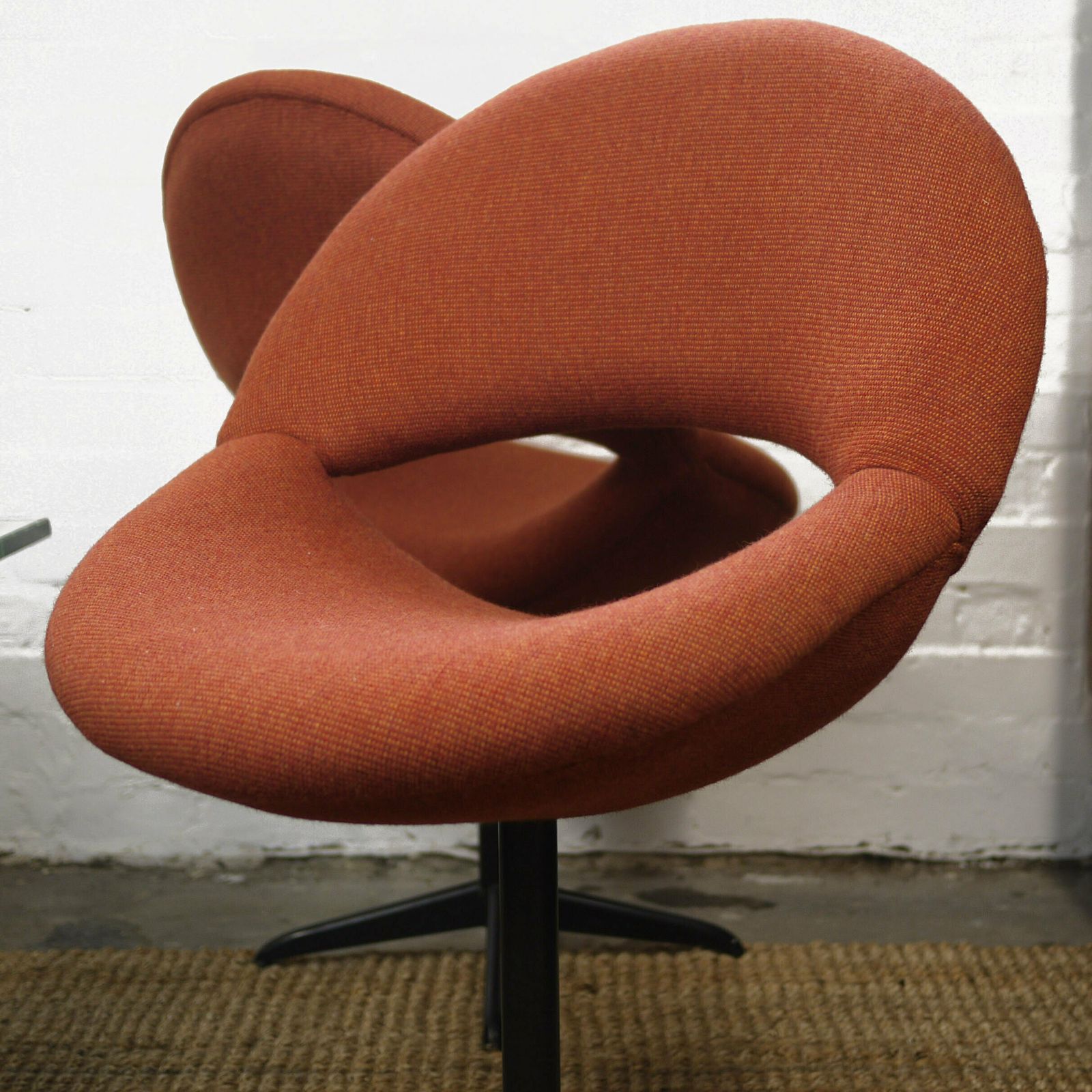 Pair Of Dark Orange Bucket Chairs In Handwoven Fabric, 1960s, Set Of 2 photo for sale