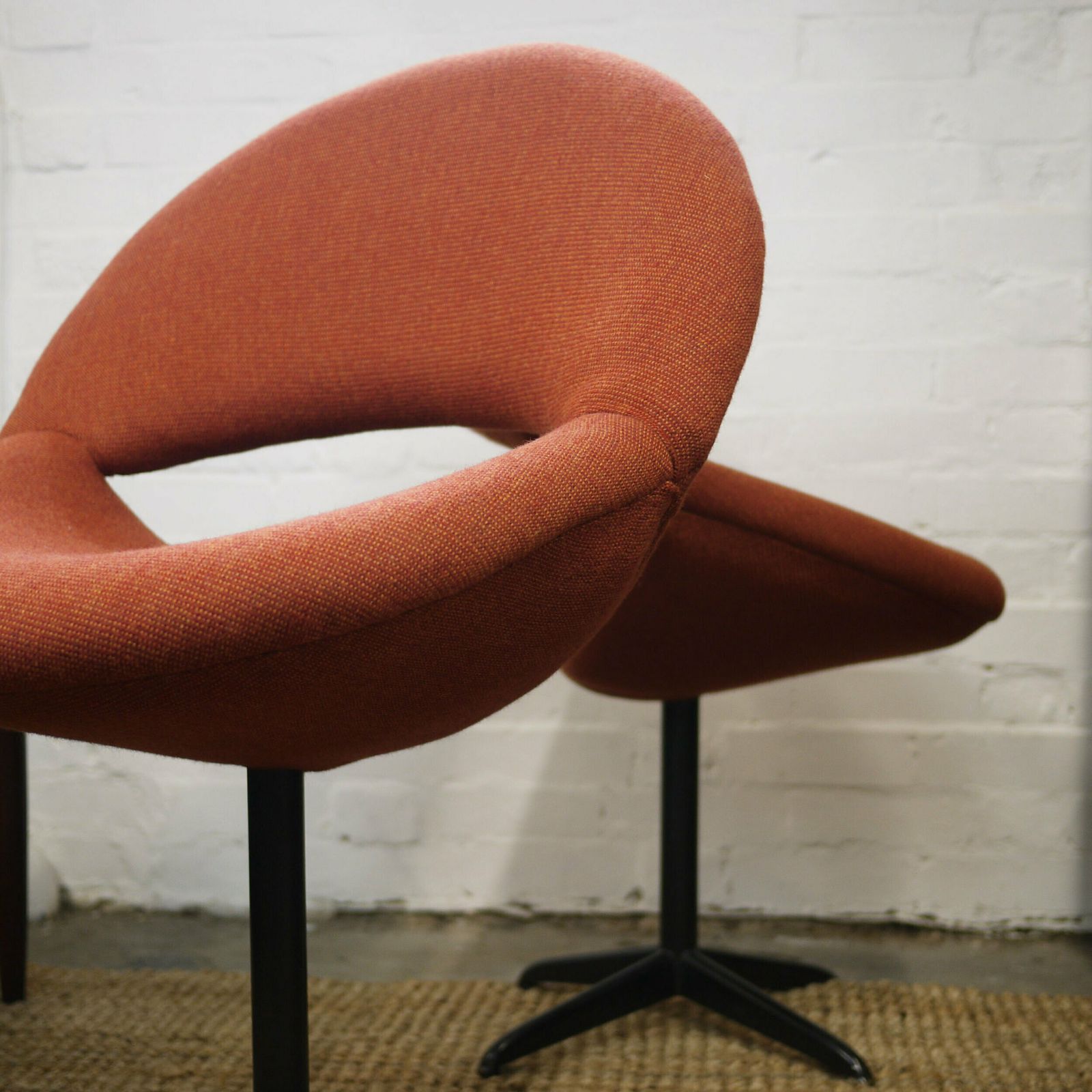 Pair Of Dark Orange Bucket Chairs In Handwoven Fabric, 1960s, Set Of 2 photo Furniture