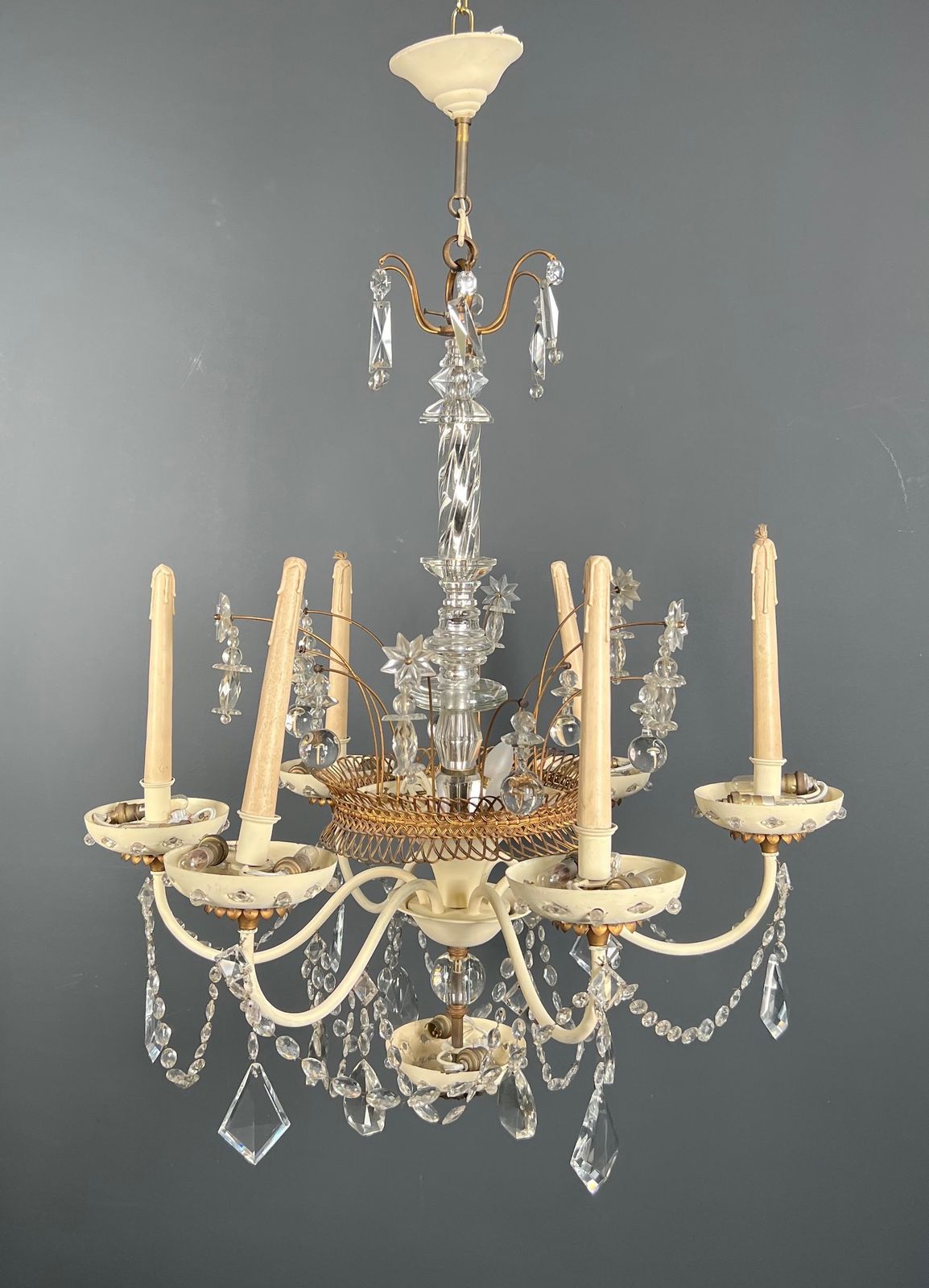 Chandelier In Lacquered And Gilded Sheet Metal And Crystals From Maison Baguès. Circa 1940 photo furniture