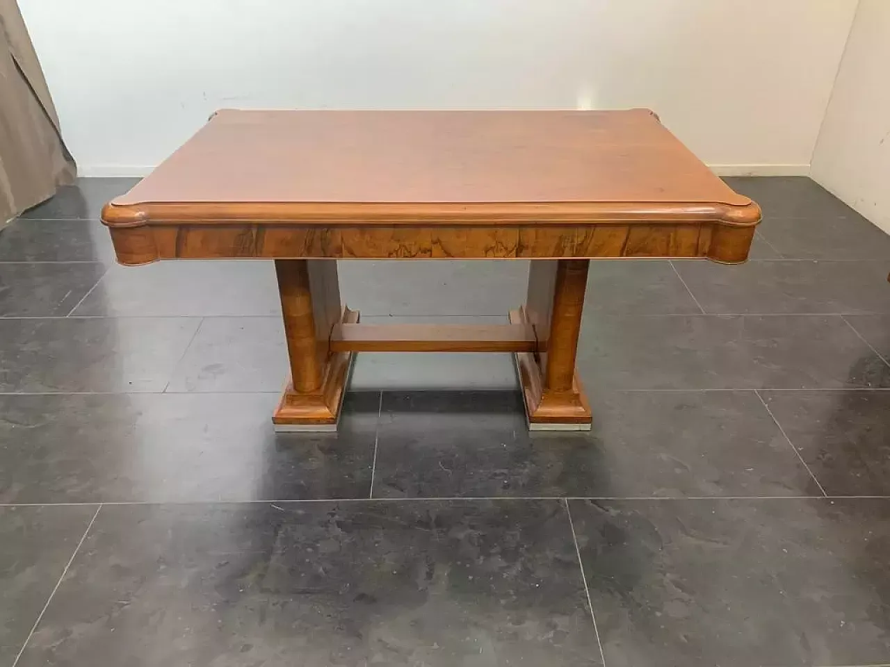 4 Chairs And Table In Walnut And Walnut Feather, 1940s photo for sale