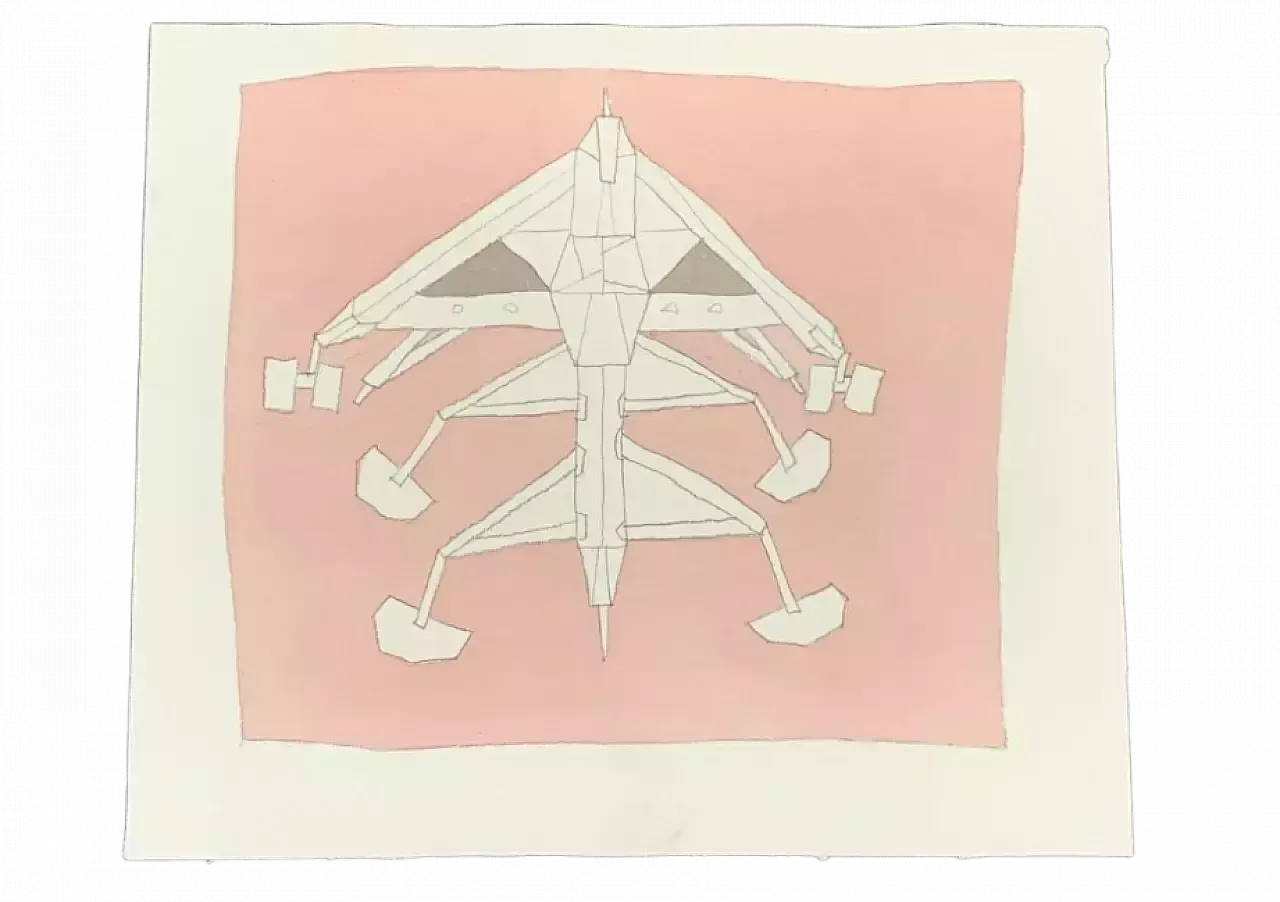 Renato Volpini, Composition, Tempera And Pencil On Paper, 1960s