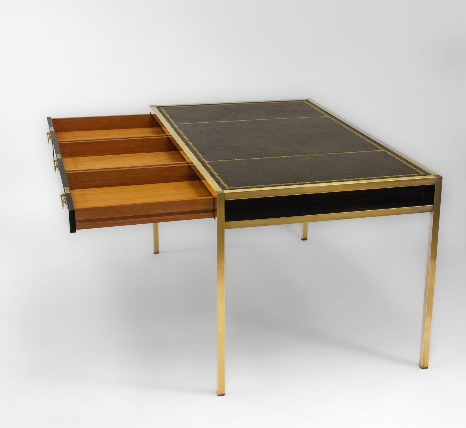 Mid Century Maison Jansen Manner Brass & Leather Desk Writing Table French 1950s photo 2975.0
