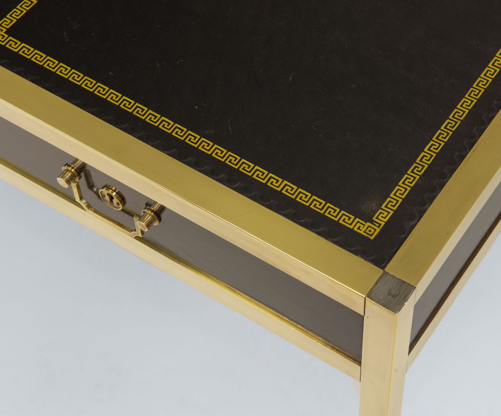 Mid Century Maison Jansen Manner Brass & Leather Desk Writing Table French 1950s photo furniture