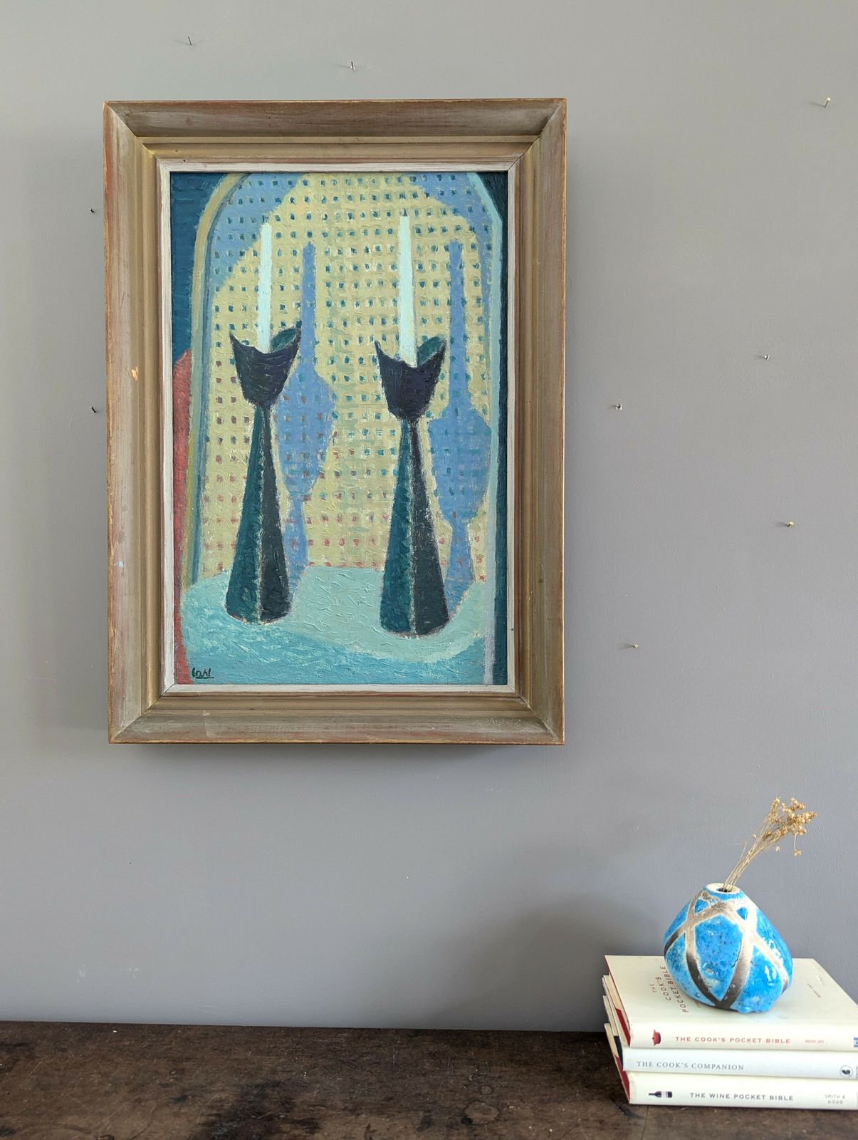 Candlesticks, Mid 20th Century  Oil Painting photo furniture