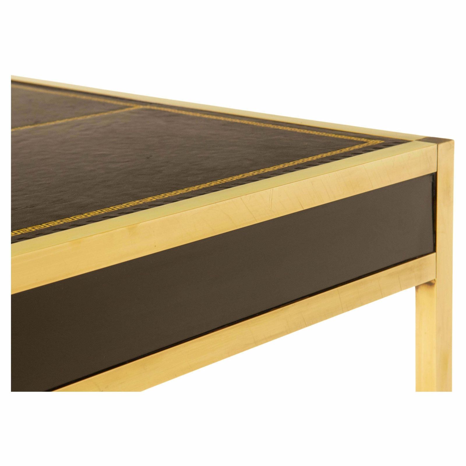 photo vintage Mid Century Maison Jansen Manner Brass & Leather Desk Writing Table French 1950s
