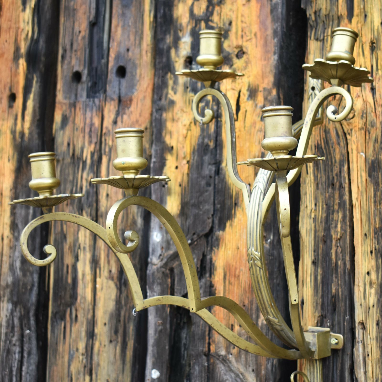 Antique Art Deco Gilt Brass Candelabra Candle Sconce Wall Light Fitting photo furniture