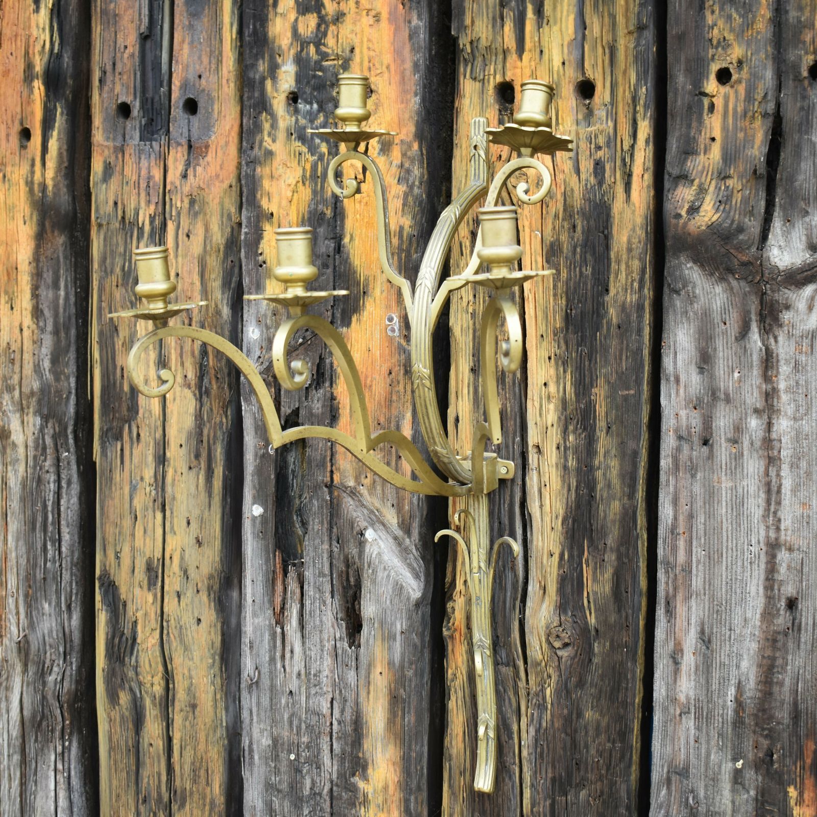 Antique Art Deco Gilt Brass Candelabra Candle Sconce Wall Light Fitting photo for sale