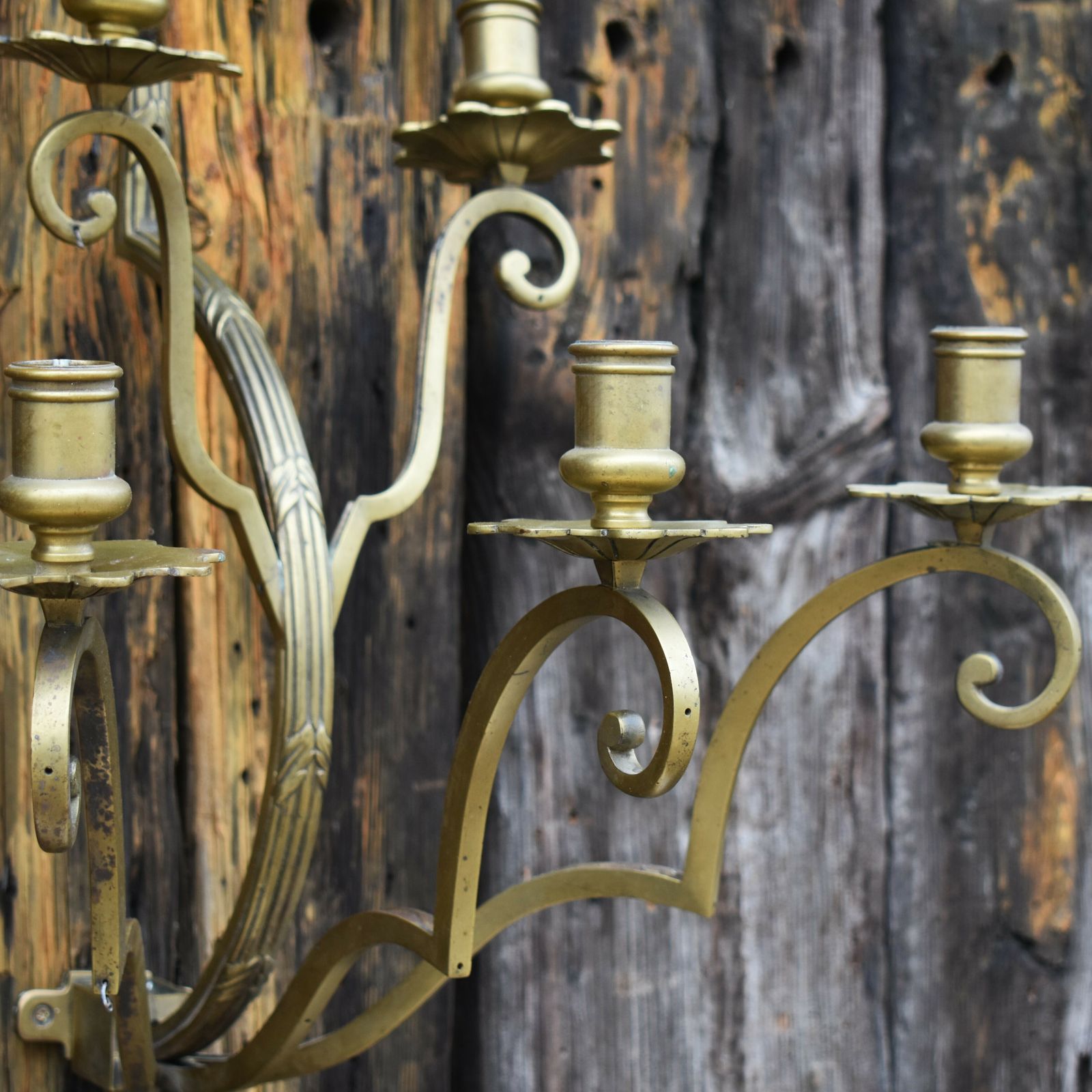 Antique Art Deco Gilt Brass Candelabra Candle Sconce Wall Light Fitting photo Home Decor