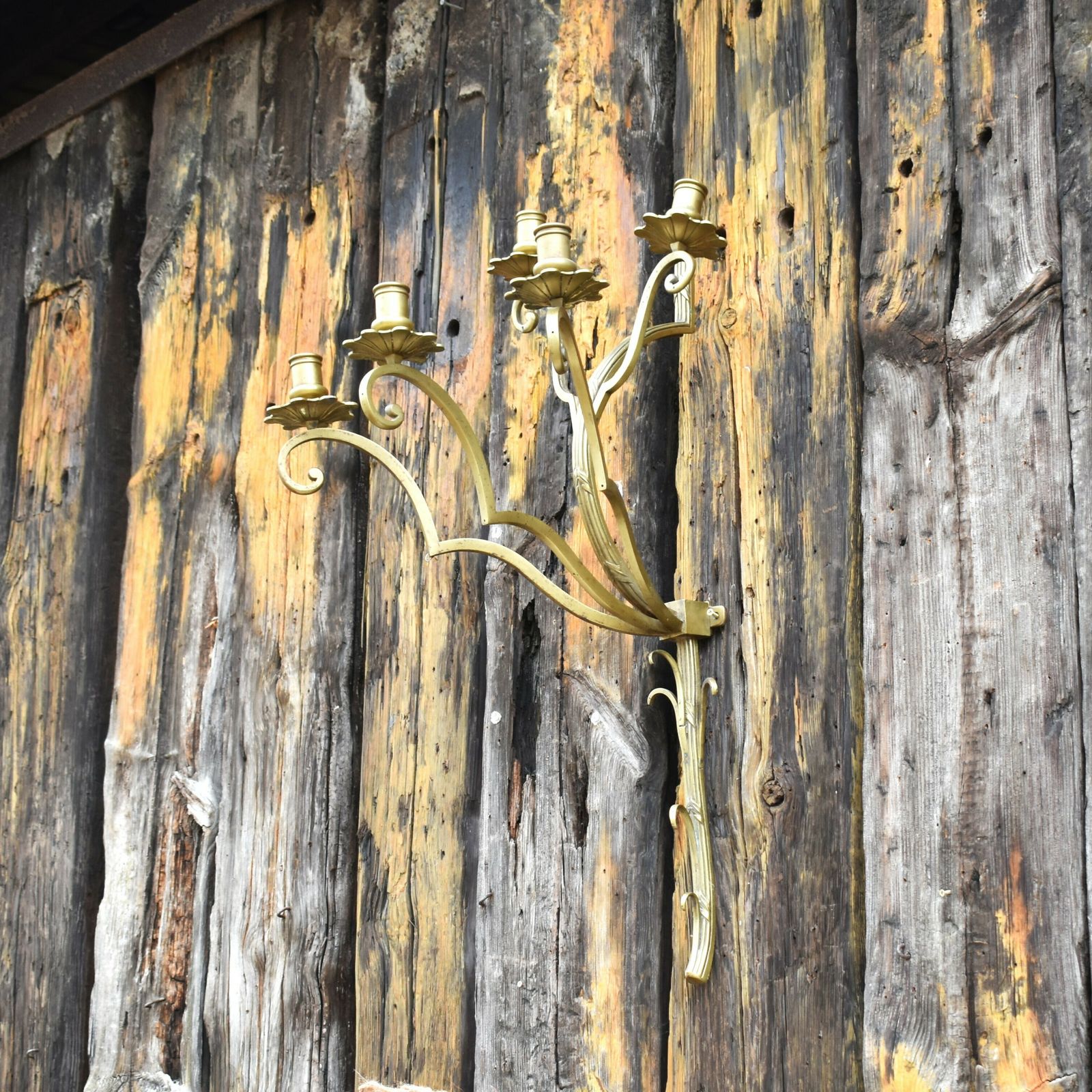 Antique Art Deco Gilt Brass Candelabra Candle Sconce Wall Light Fitting photo 175.0