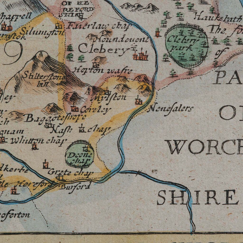 Art Antique County Map, Shropshire, English, Atlas Engraving, Richard Blome, C.1673 photo