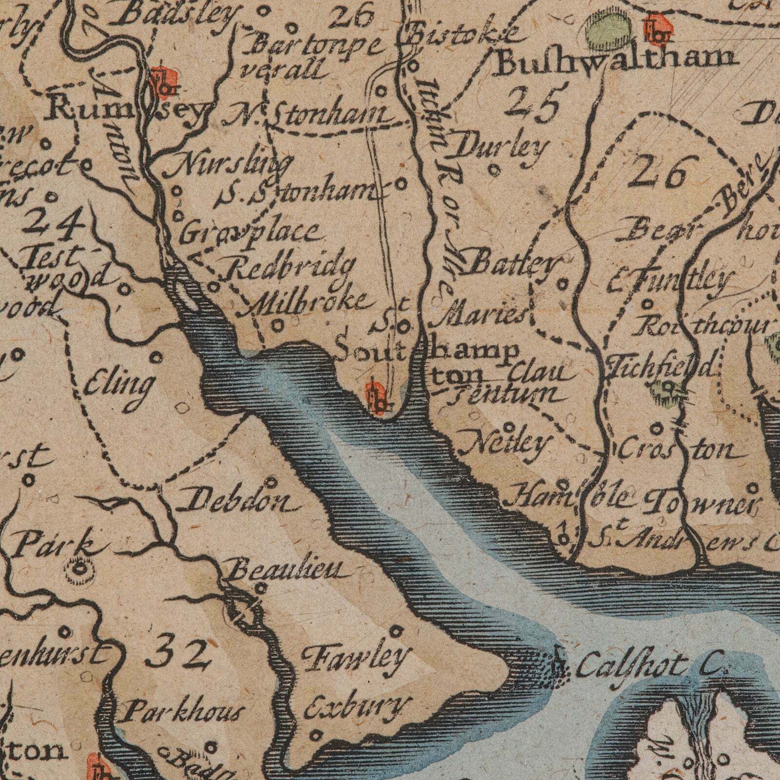 photo furniture Antique County Map, Hampshire, English, Framed Cartography, Robert Morden, 1700