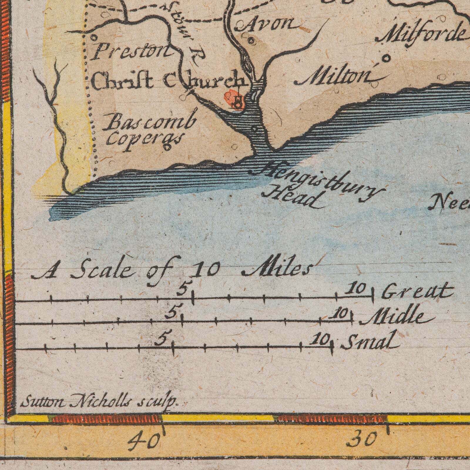 Art Antique County Map, Hampshire, English, Framed Cartography, Robert Morden, 1700 photo