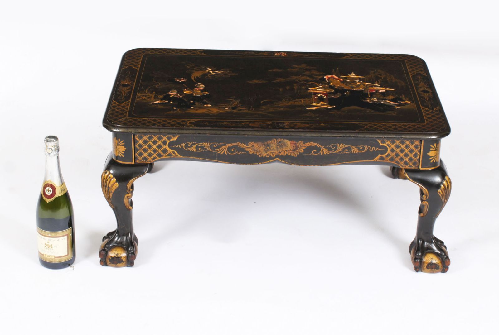 photo buy Vintage Black Lacquered Chinoiserie Coffee Table Mid 20th Century