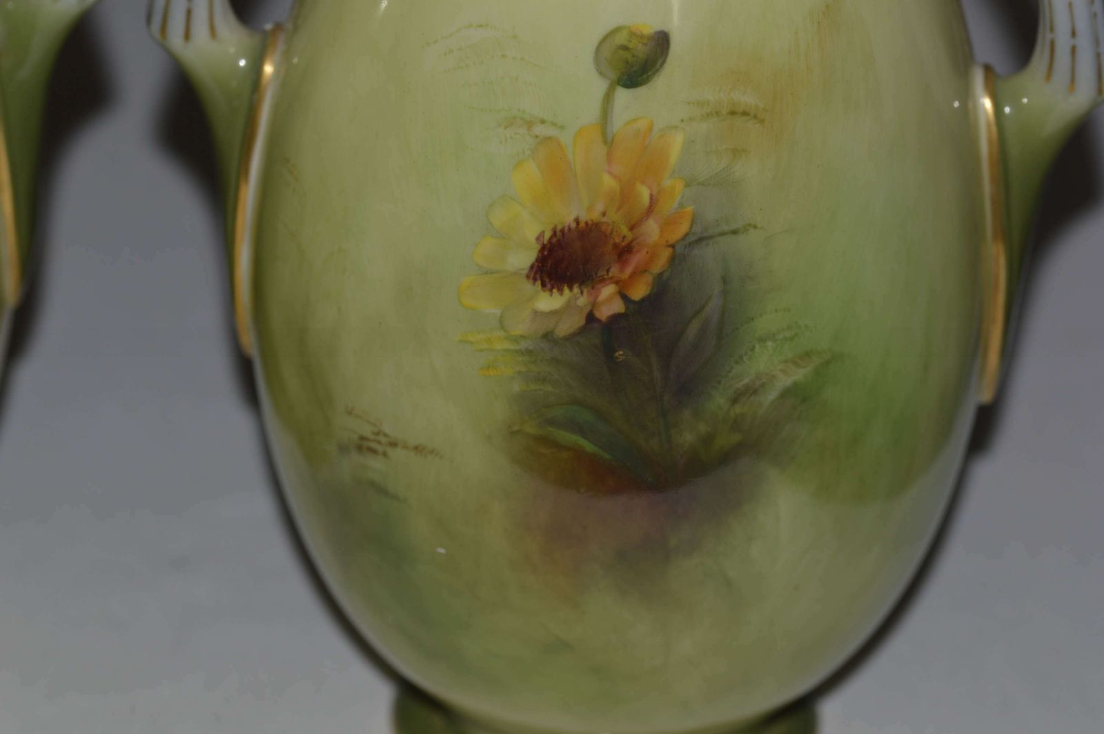 Pair Royal Worcester 2 Handled Vases George Cole 1903/ 1906 photo vintage
