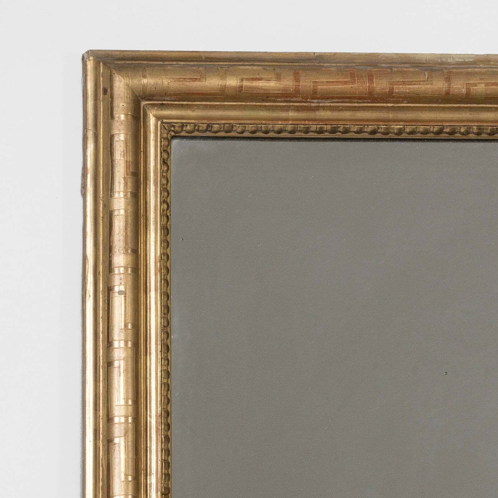 Rectangular 19th Century Antique French Mirror With Etched Geometric Pattern photo for sale