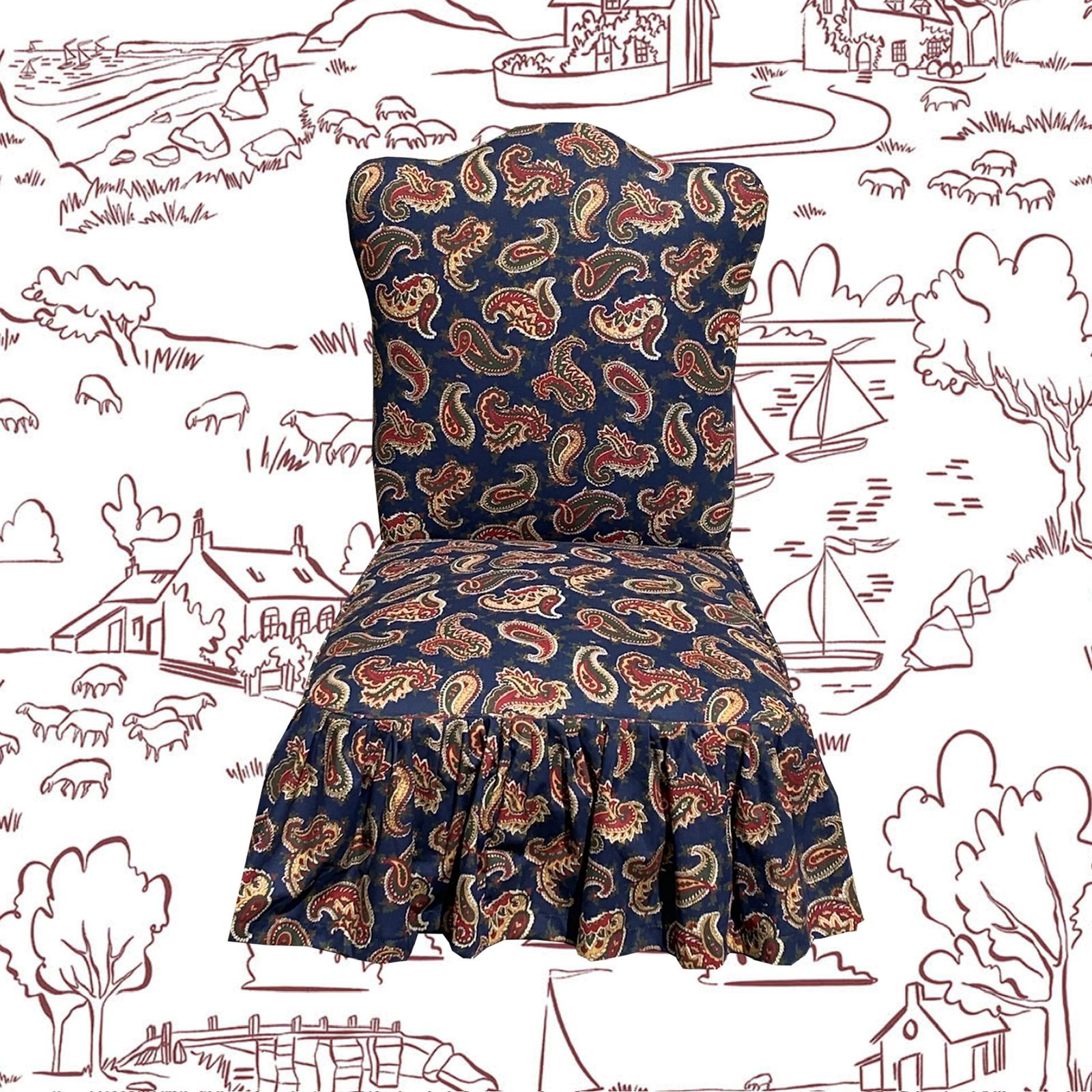 Slipper Chair In Vintage Dark Blue Paisley Laura Ashley Fabric