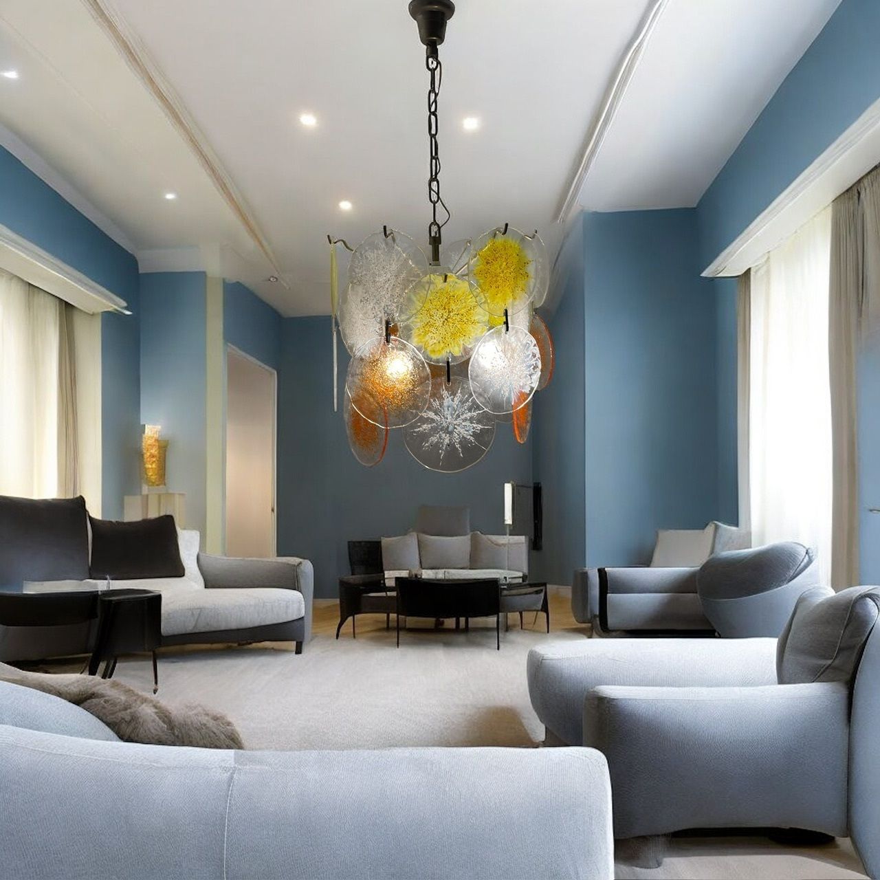 Murano Glass Disc Snowflake Chandelier 1960’s By Gino Vistosi photo Lighting