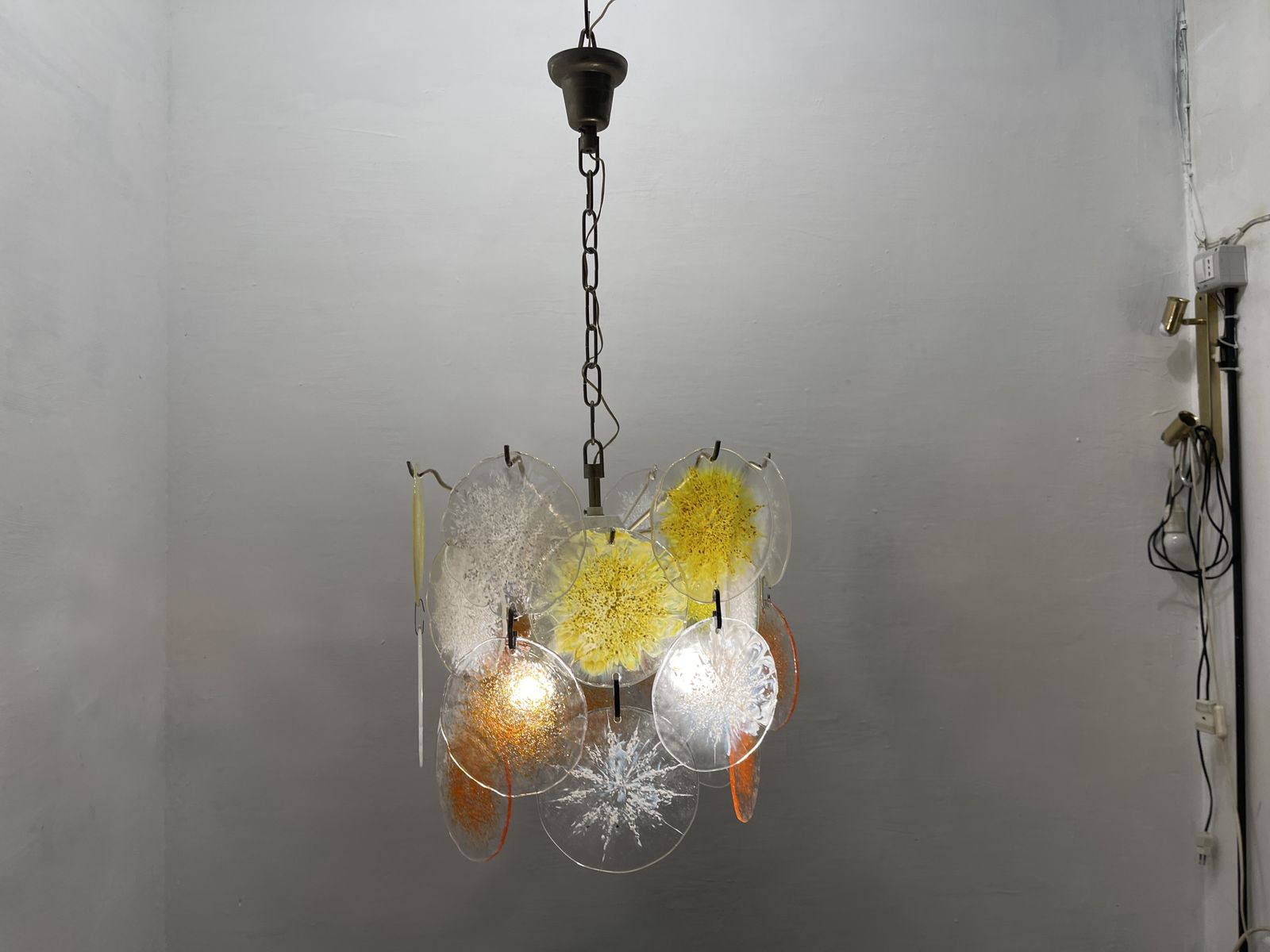 photo vinterior Murano Glass Disc Snowflake Chandelier 1960’s By Gino Vistosi