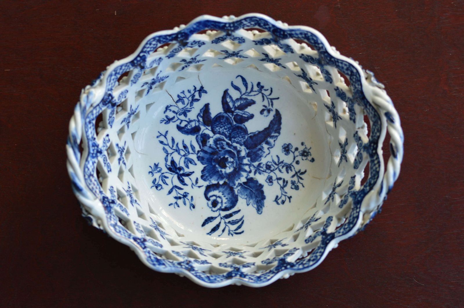 A Delightful Lowestoft, Porcelain Blue And White 'Fir Cone Pattern' Ba photo furniture