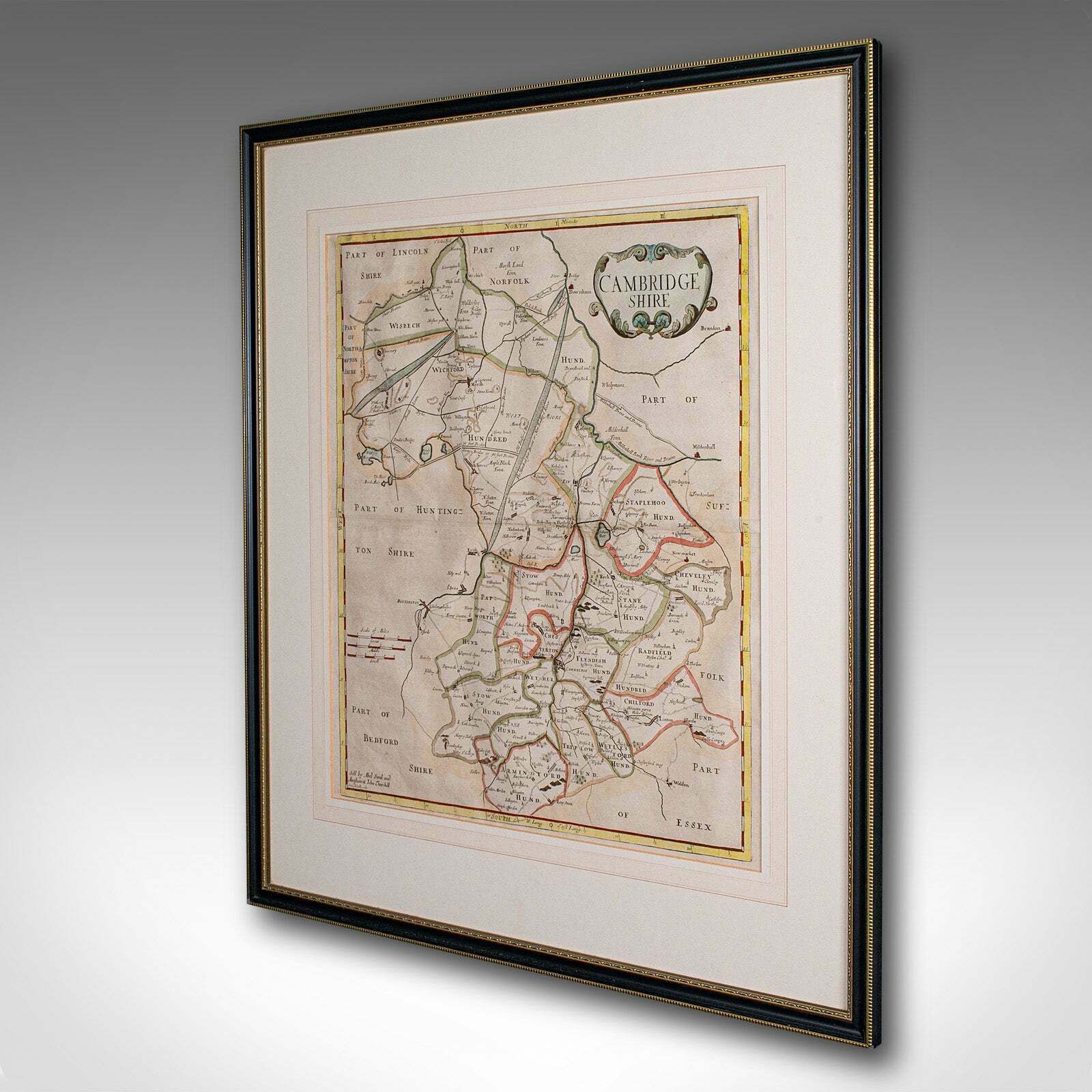 Antique County Map, Cambridgeshire, English, Framed Cartography, Robert Morden photo for sale