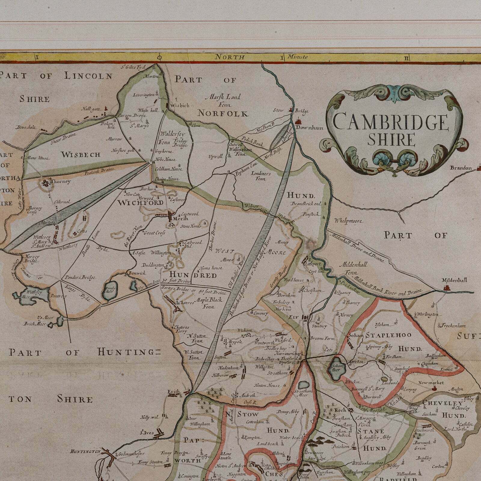 Antique County Map, Cambridgeshire, English, Framed Cartography, Robert Morden photo 795.0