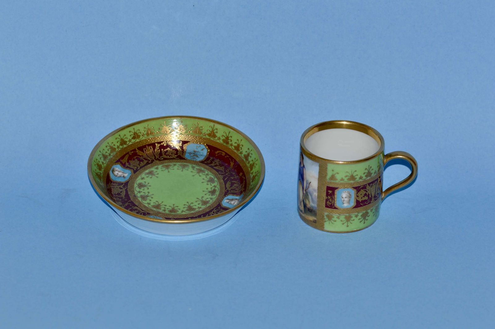 A 19th Century Meissen Green And Gilded Cup And Saucer, photo Home Decor