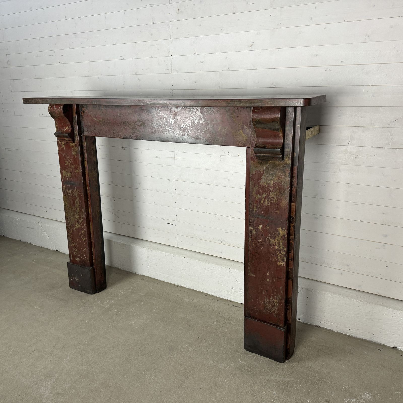 Simple Edwardian Slate Fire Surround With Red Marbleised Finish photo furniture