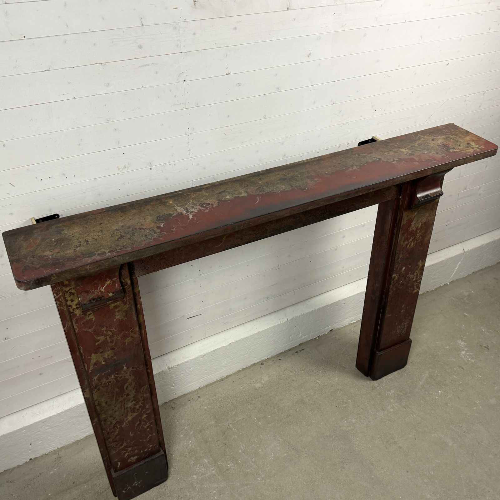 Simple Edwardian Slate Fire Surround With Red Marbleised Finish photo vintage