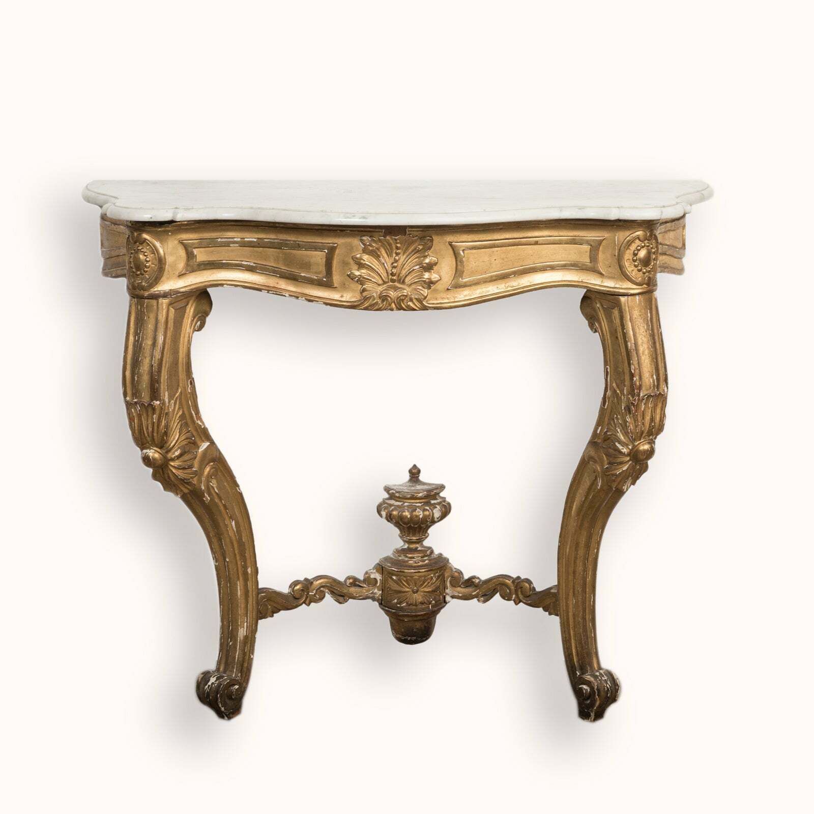 Antique French Louis XV Style Giltwood Console With Marble Top, 1800s