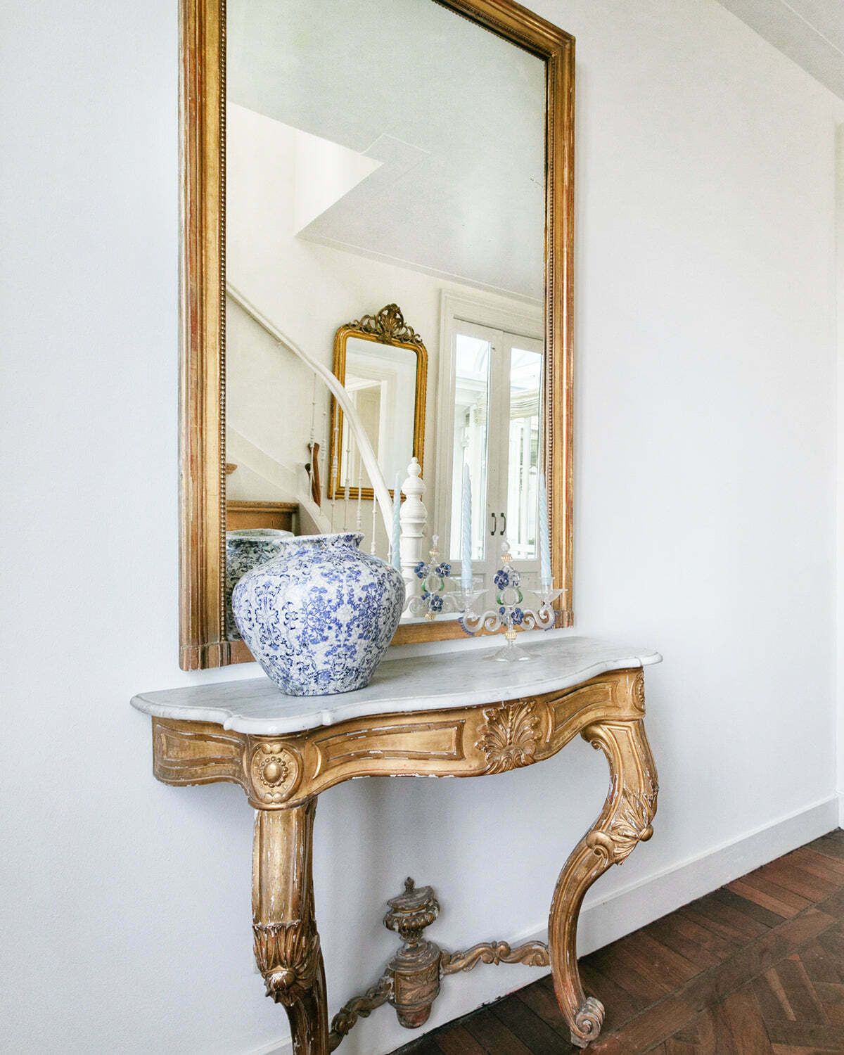Antique French Louis XV Style Giltwood Console With Marble Top, 1800s photo furniture