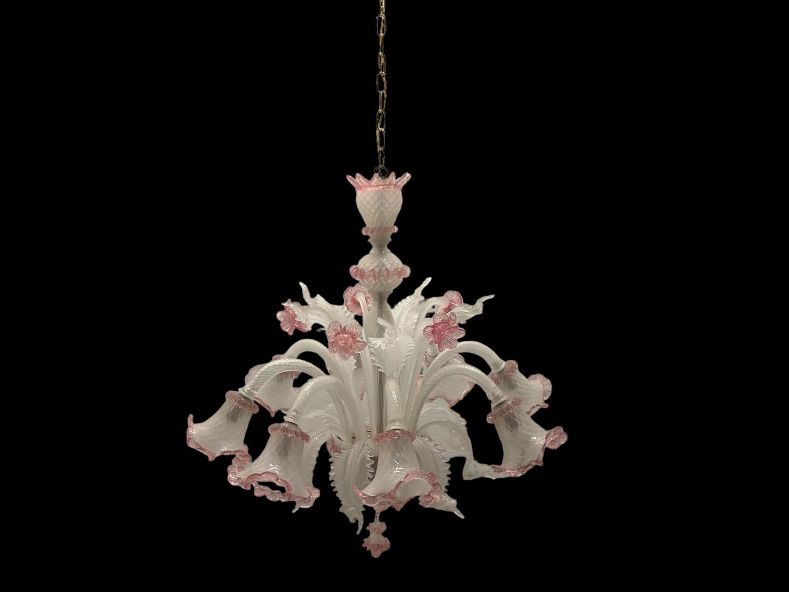 Large Venetian Murano Glass Pink And White Chandelier 1960’s