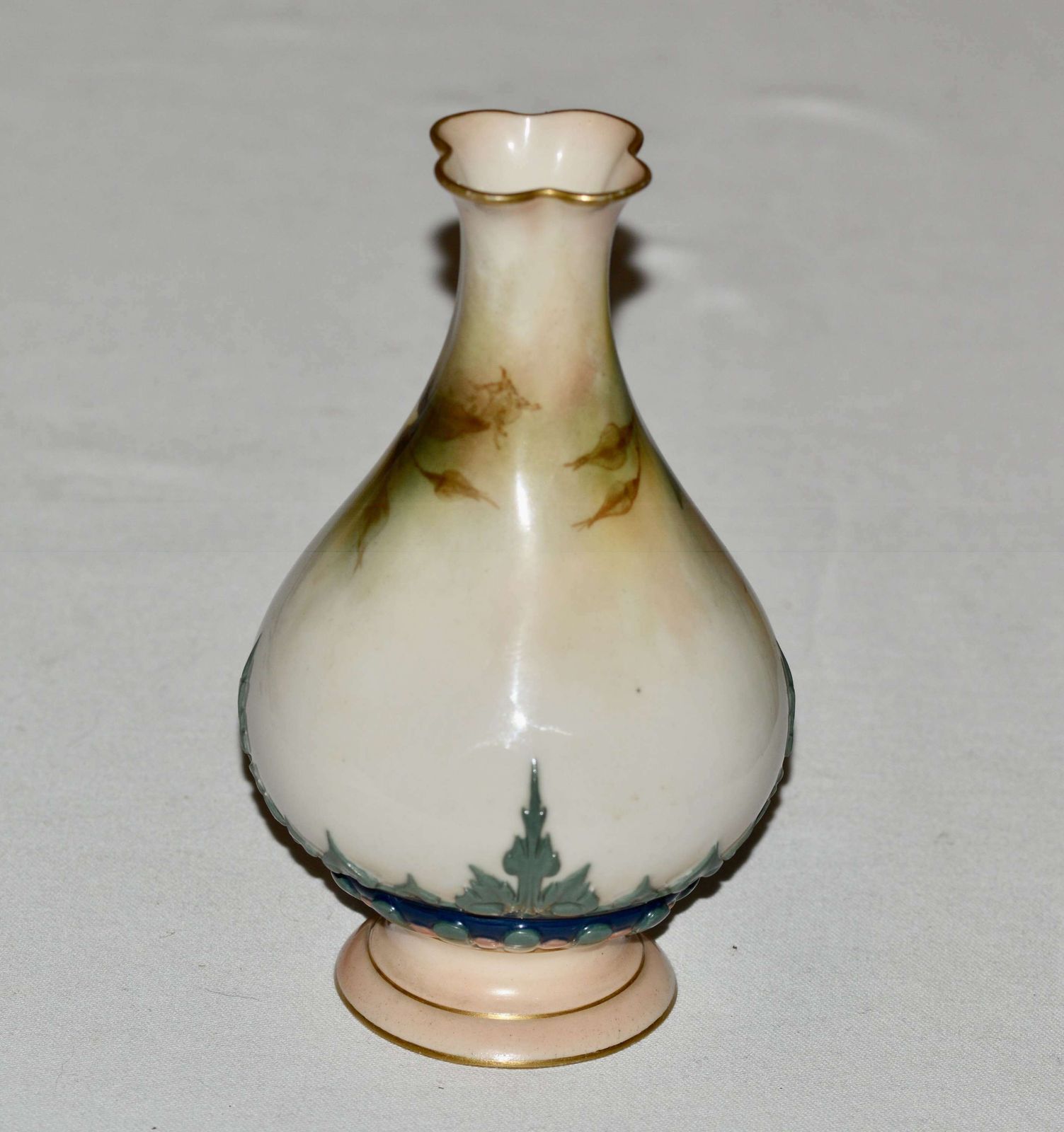 1909 Royal Worcester Hadley Porcelain Vase   Pink And Yellow Flowers photo furniture