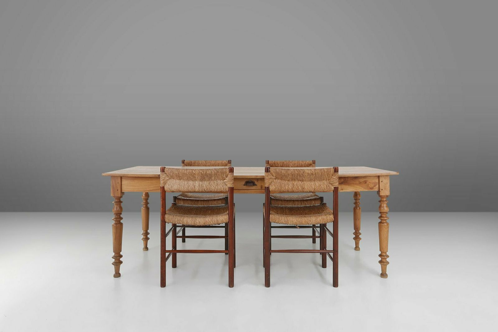 French Wabi Sabi Style Dining Table In Elm With Drawer, 1850s photo furniture