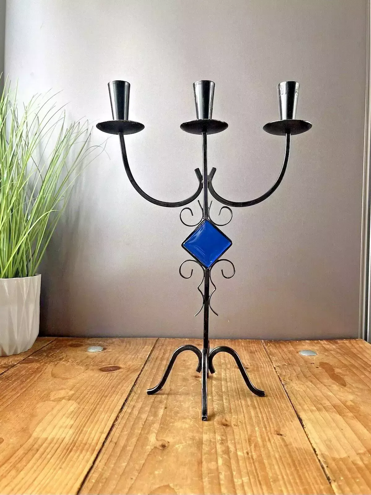 Mid Century 60's Swedish Folk 3 Candle Holder Candlestick Ystad Metall Bo Svensk photo 125.0