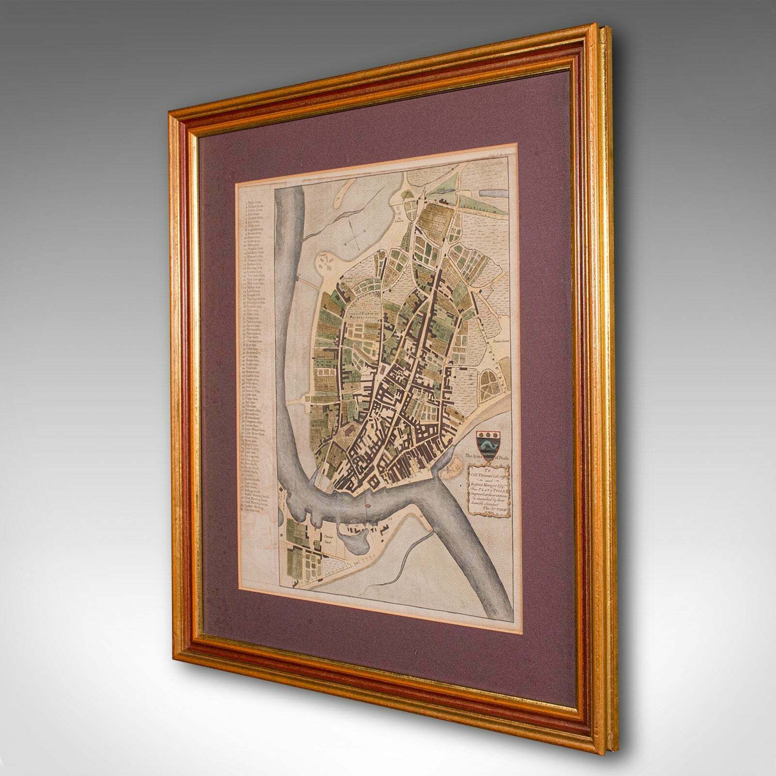 Antique Town Plan Map, Poole, English, Framed Cartography, Georgian, Circa 1780 photo for sale