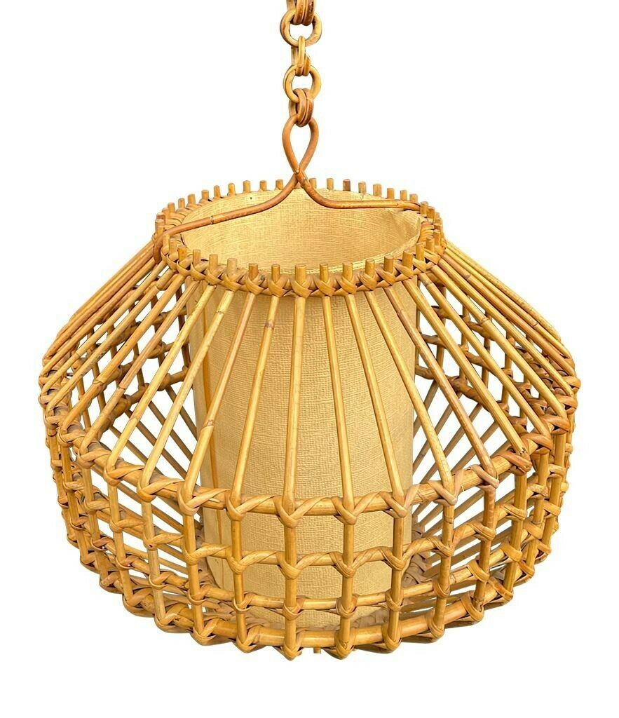A French 1960s Woven Bamboo And Parchment Hanging Light By Louis Sognot photo buy
