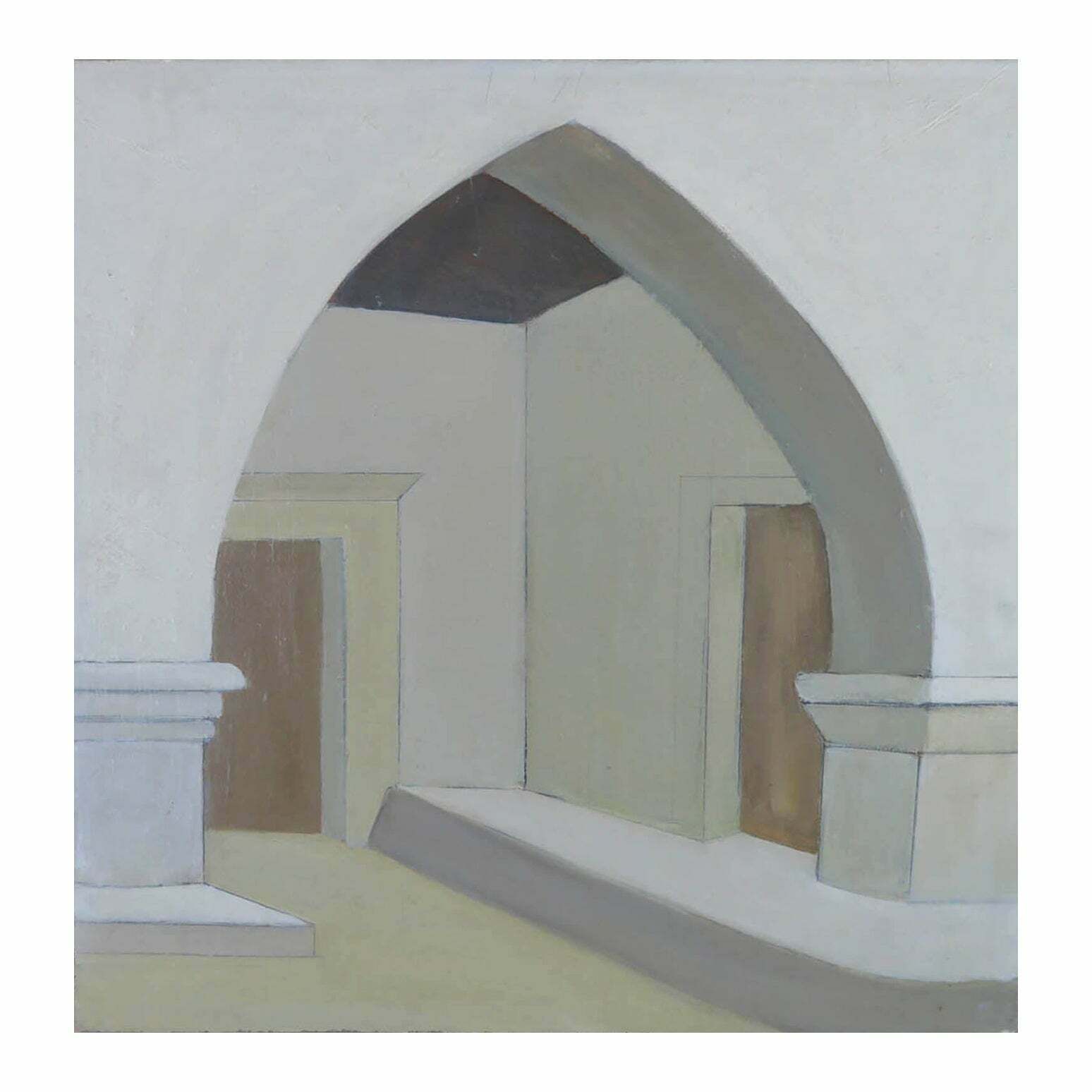 Mid Century Oil Painting Of A Gothic Interior By Priscilla Dimsdale