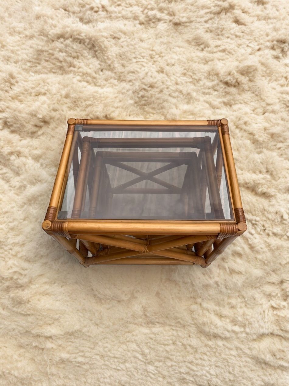 Retro Nest Of Bamboo And Smoked Glass Coffee Tables photo furniture