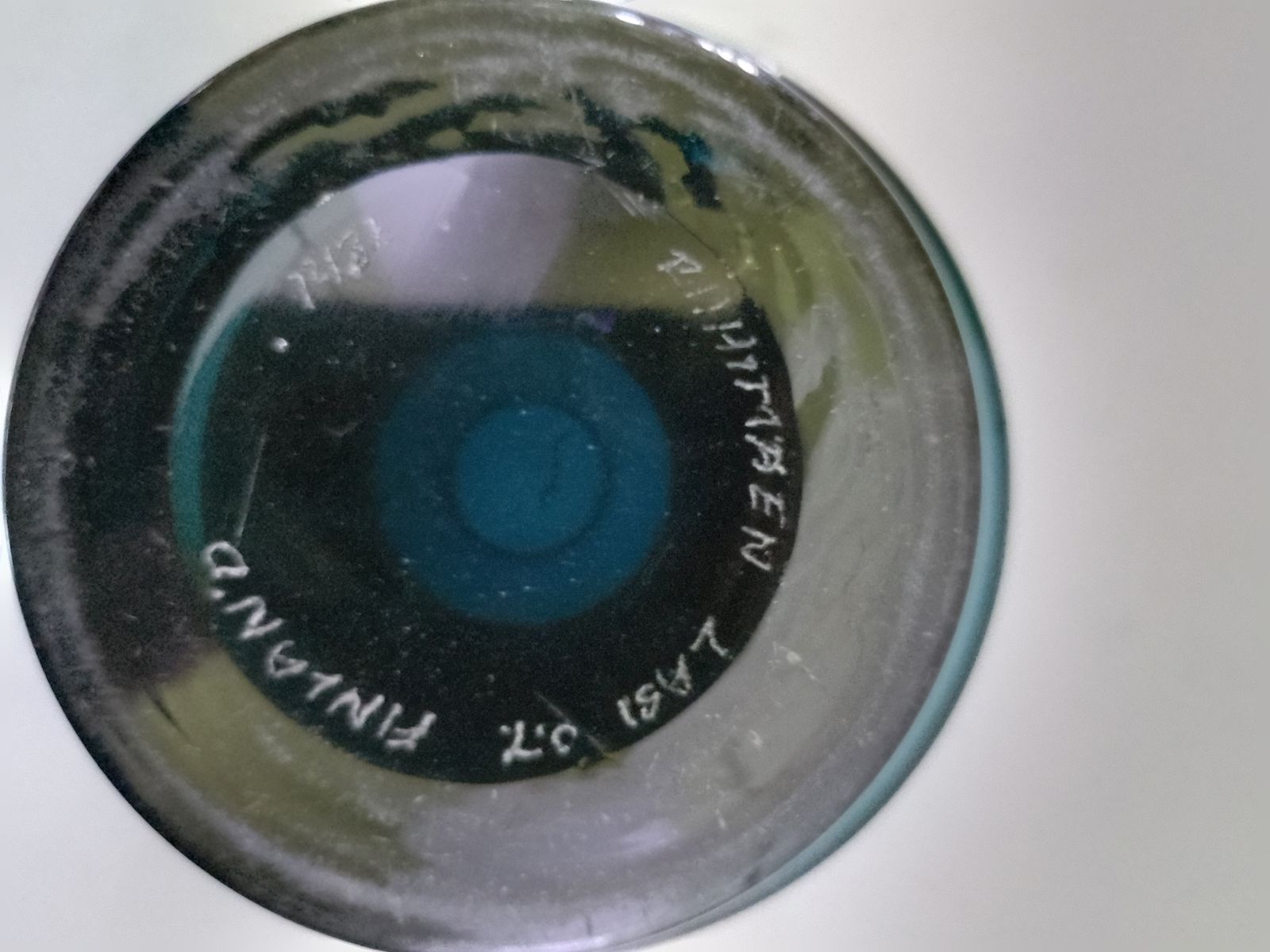 Riihimaki "Stromboli " Steel Blue Glass Vase Designed By Aimo Okkolin Signed photo for sale