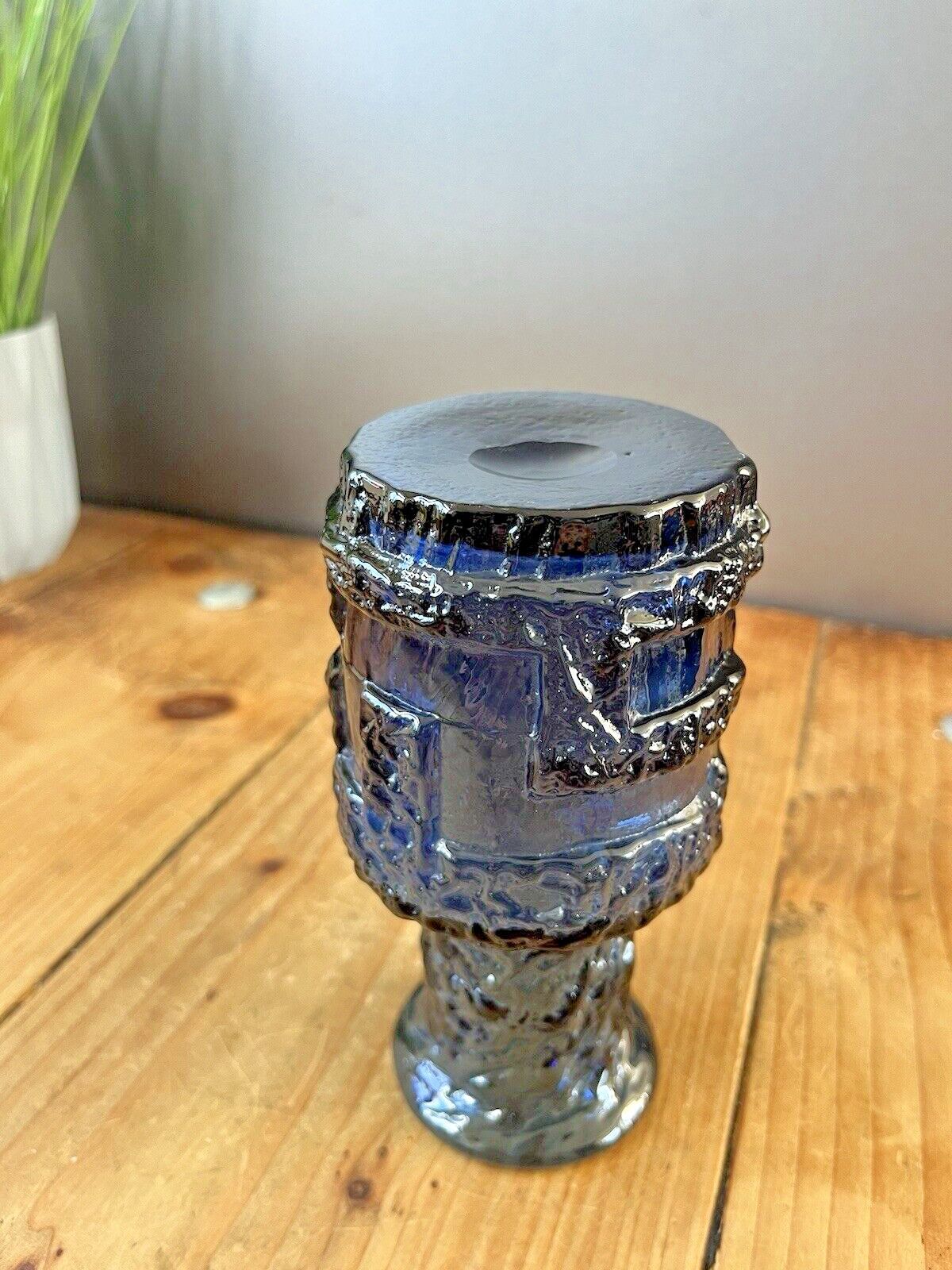 Mid Century Swedish Ruda Glasbruk Blue Textured 60's Glass Vase Scandi Retro 70s photo buy