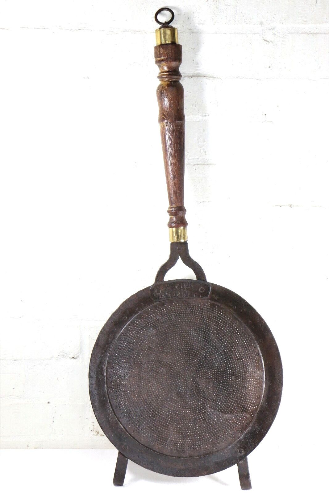 Antique Indian Ethnic Cooking Sieve Large Decorative Metal & Brass Wooden Handle